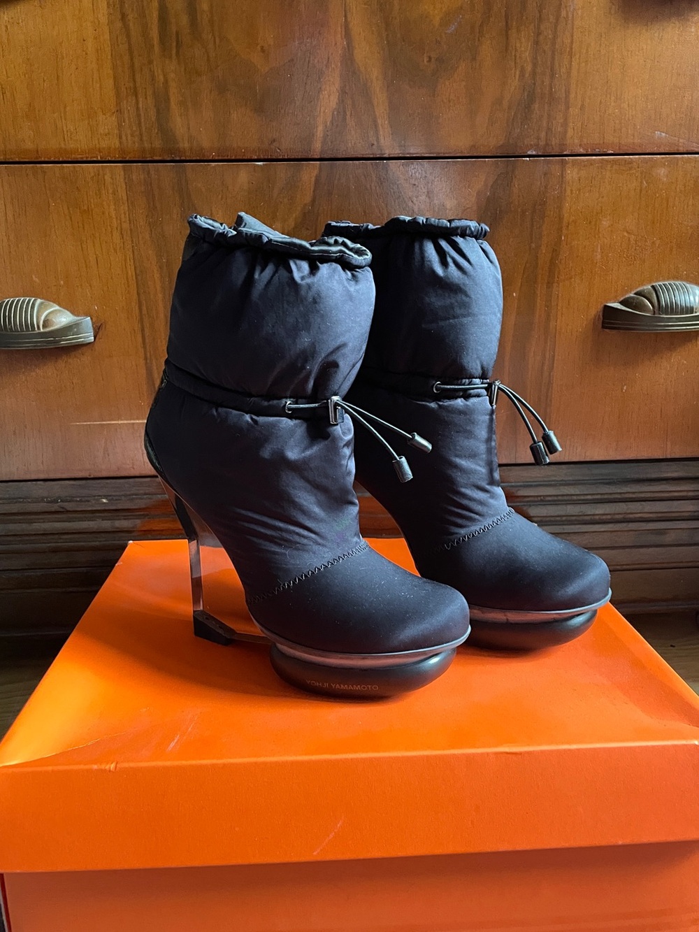 Y3 PERSPEX WEDGE HEEL SKI BOOTS BNWT + BOX